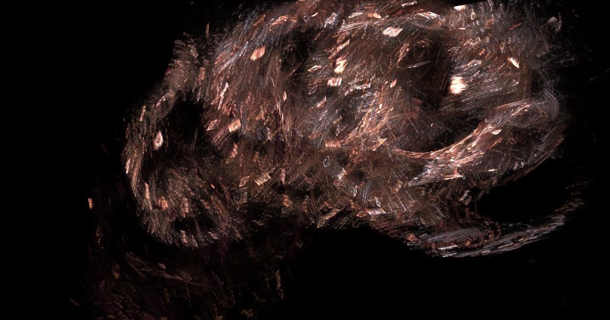 An abstract bronze form on a black background